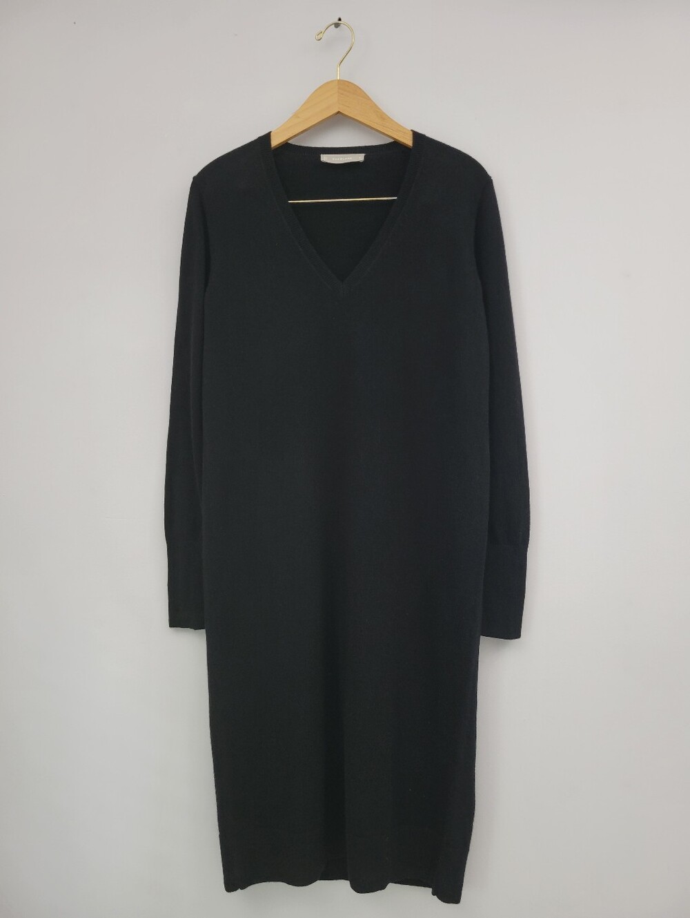 Everlane Cashmere Midi Sweater Dress V Neck Long Sleeve Black Sz Medium